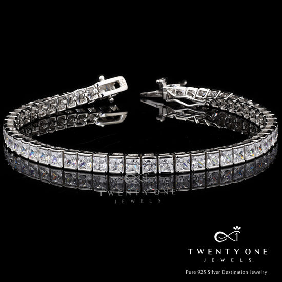 Premium Anthea Princess Cut Solitaire Bracelet on Pure 925 Silver