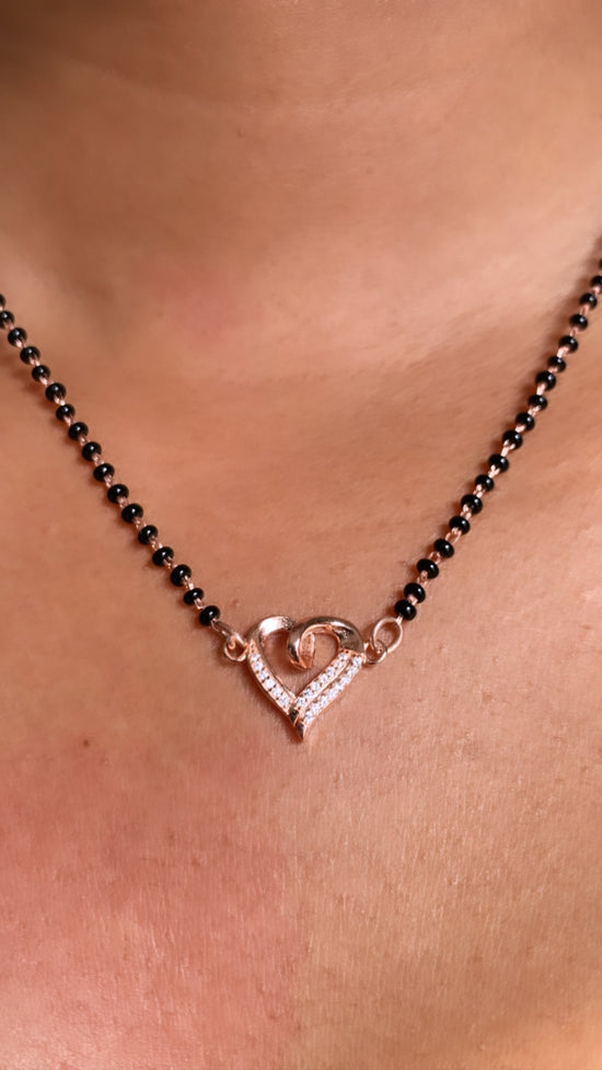 Valentines Exclusive Rose Gold Finish Heart Mangalsutra on Pure 925 Silver