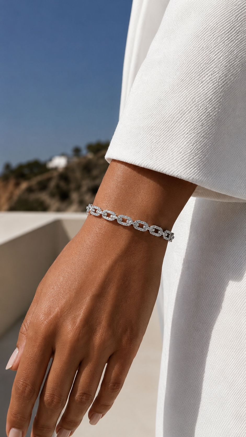 Classic Adjustable American Diamond Studded Link Havovy Bracelet on Pure 925 Silver