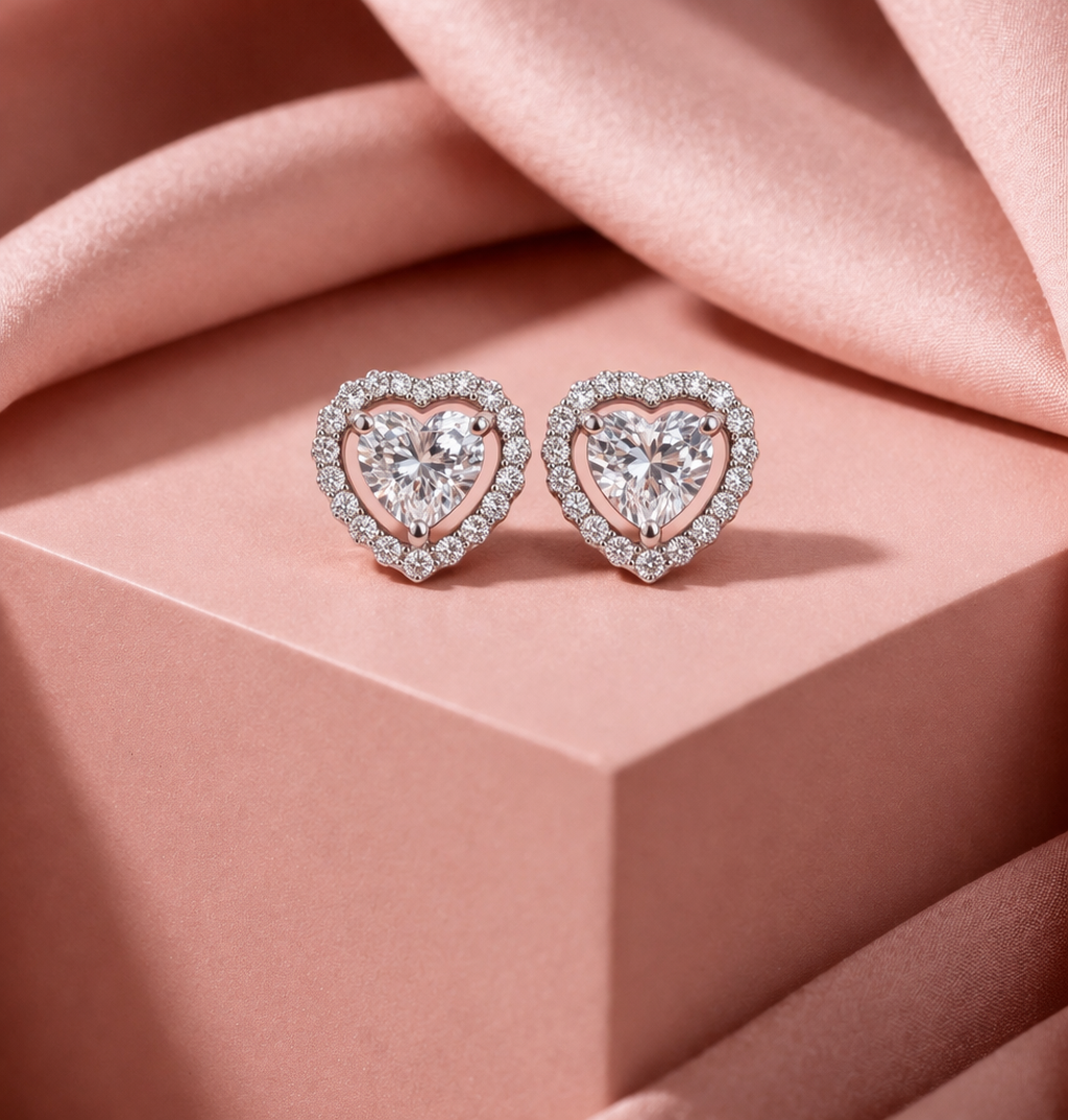 Premium 1 Carat Each Heart Solitaire Anna Studs with Screw Backs
