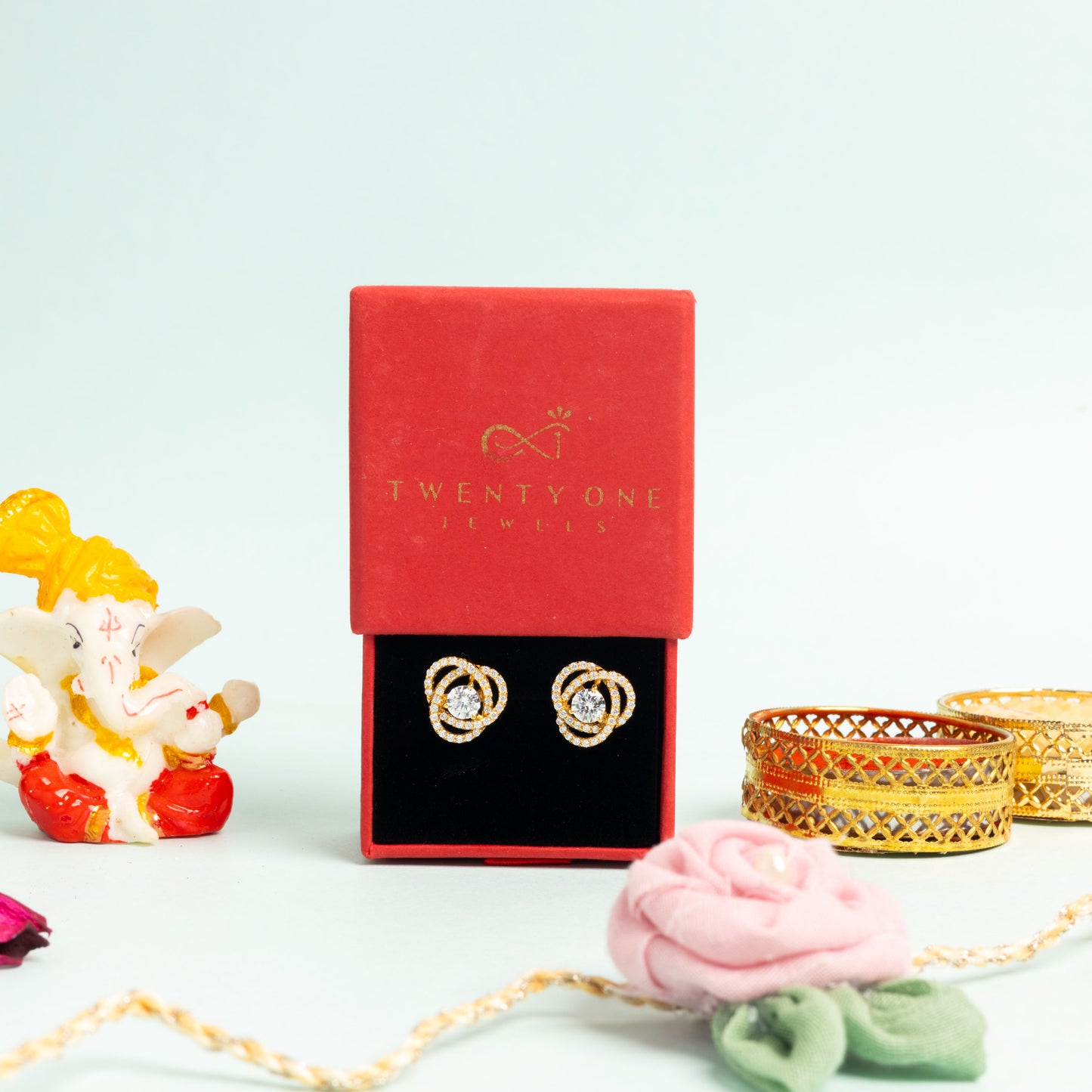 Intertwined Cluster Fauzia Solitaire Studs with Premium Screw Backs-18k Gold Finish