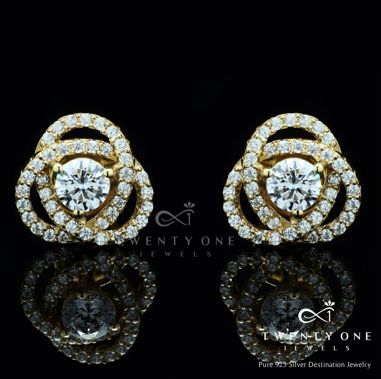 Intertwined Cluster Fauzia Solitaire Studs with Premium Screw Backs-18k Gold Finish