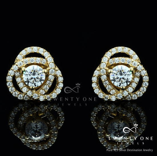 Intertwined Cluster Fauzia Solitaire Studs with Premium Screw Backs-18k Gold Finish