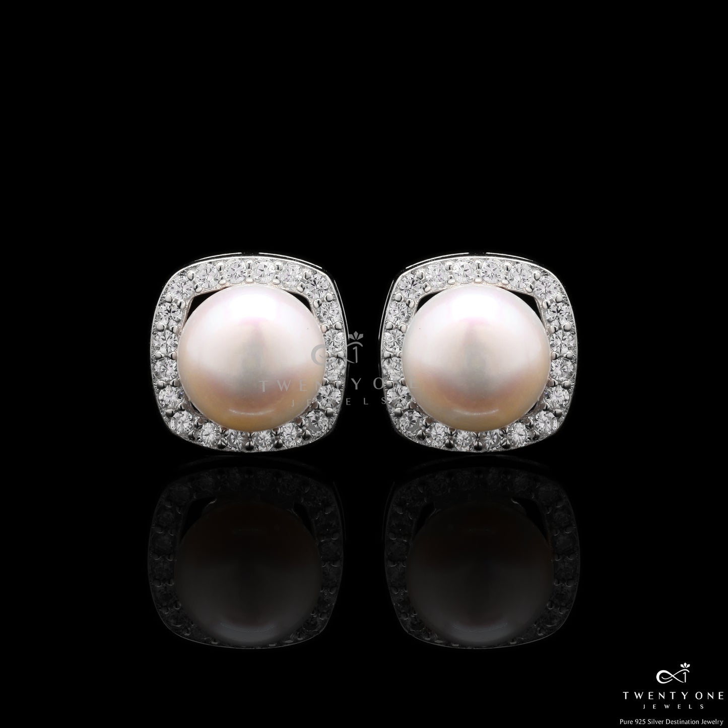 Fresh Water Pearl Elitsa Studs On 925 Silver (White Gold Finish)