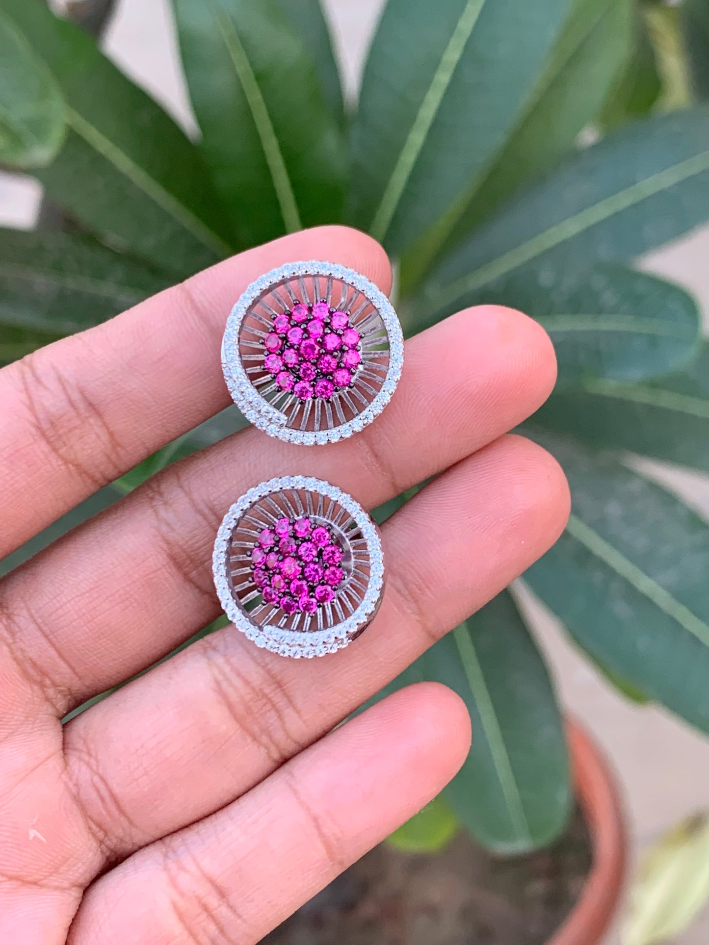 Ruby Spiral Romy Studs On 925 Silver