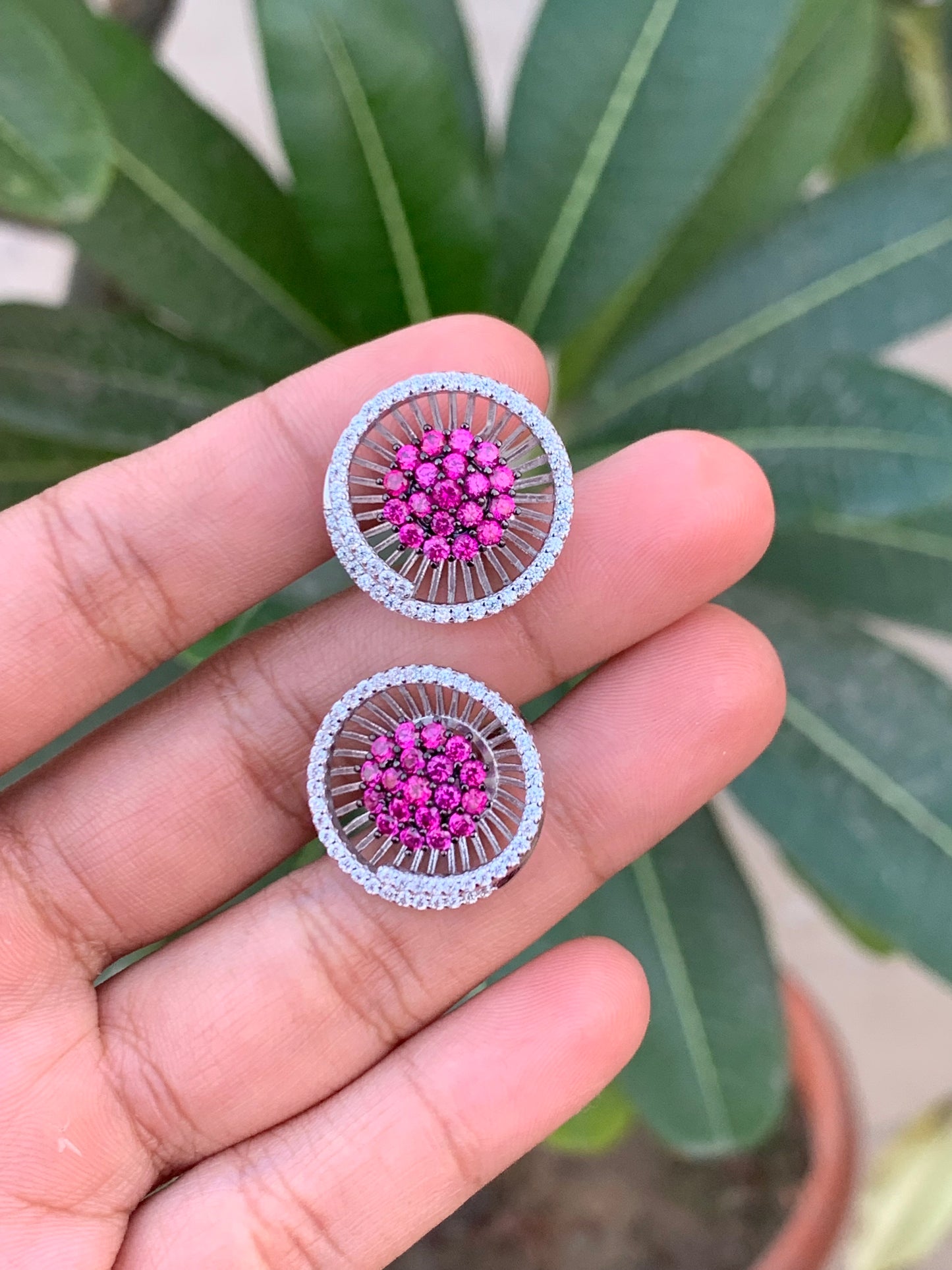 Ruby Spiral Romy Studs On 925 Silver