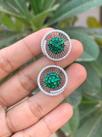 Emerald Spiral Romy Studs On 925 Silver