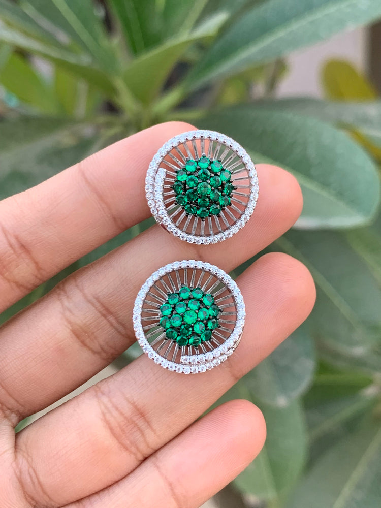 Emerald Spiral Romy Studs On 925 Silver