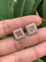Rose Gold Princess Cut Diamonds With Baguette Aimee Studs On 925 Silver