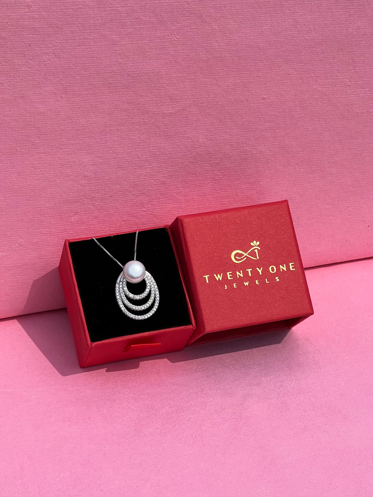 Layered Diamond Studded Fiona Fresh Water Pearl Pendant with Chain