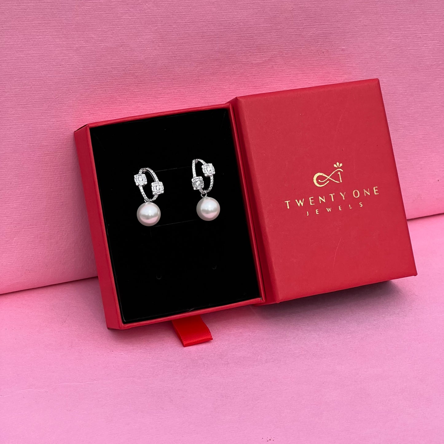 Fresh Water Pearl Betty Diamond Danglers on Pure 925 Silver