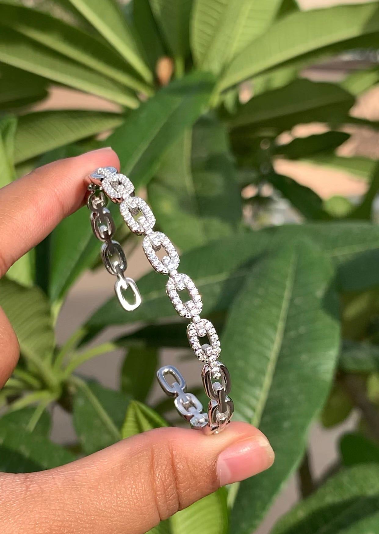 Classic Adjustable American Diamond Studded Link Havovy Bracelet on Pure 925 Silver