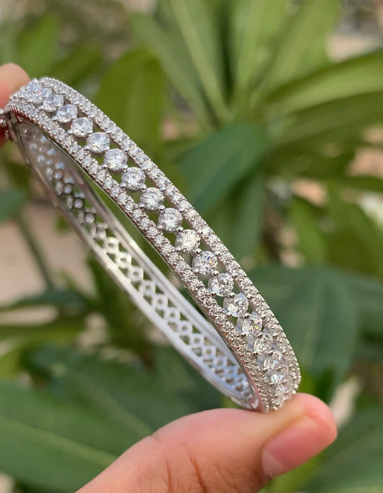 American Diamond Studded Pure 925 Silver Werona Openable Bracelet