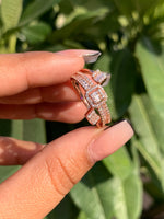Rose Gold 3 Layered Party Sharon Ring With Diamond And Baguette On 925 Silver