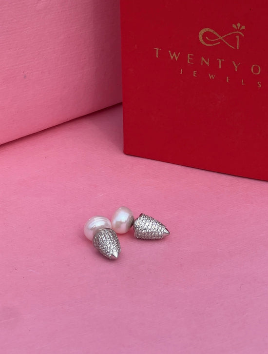 Fresh Water Pearl Push Pin Style Fiesta Earrings on Pure 925 Silver