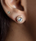 1 Carat Each Deneese Square Border Solitaire Studs with Premium Screw Backs - 18k Gold Finish