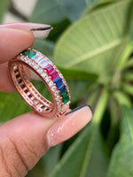 Rose Gold Multi Coloured Baguette Hailey Band Ring on 925 Silver