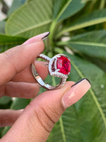 Ruby Solitaire with Diamond Daisy Ring on 925 Silver
