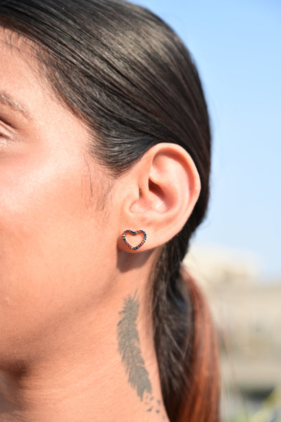 Valentines Exclusive Rainbow Rose Gold Ziya Heart Studs on Pure 925 Silver.