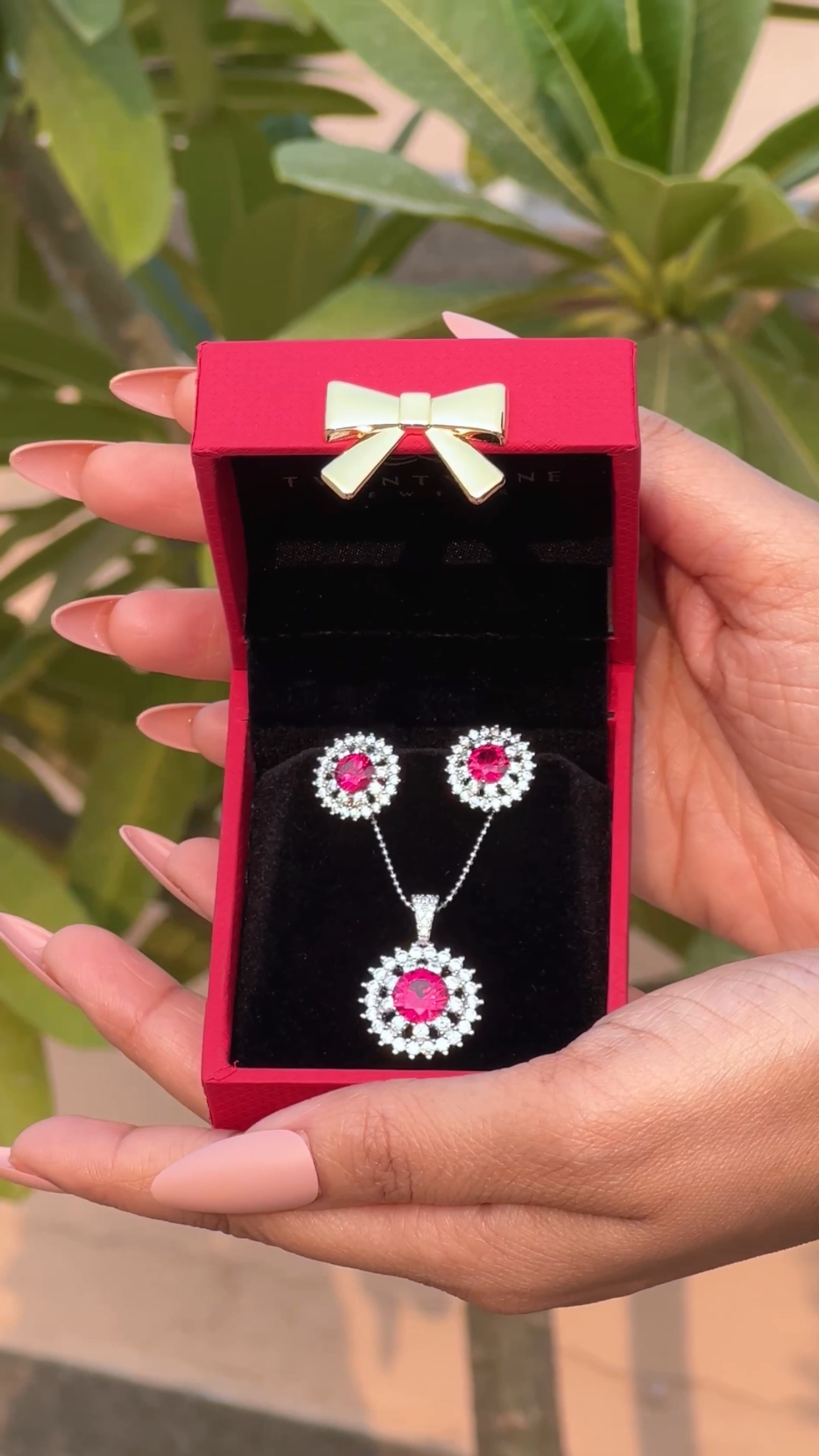 Ruby And Diamond Studded Sun Floral Pendant Set On Pure 925 Silver