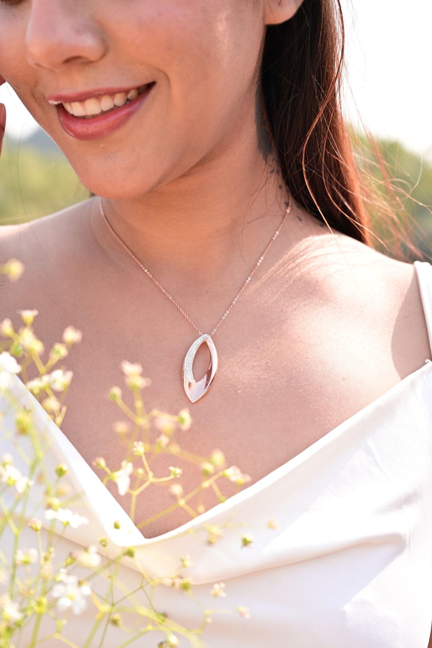 Premium Rose Gold Diamond Studded Chunky Celestine Pendant with Chain