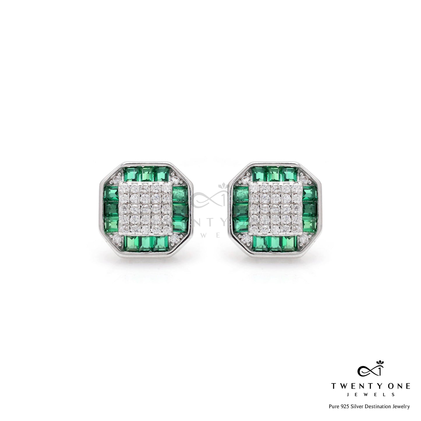 Italian Setting Green Emerald Briana Studs on Pure 925 Silver