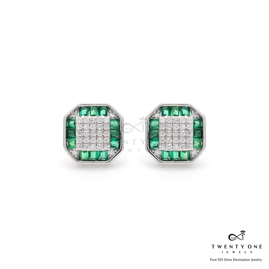 Italian Setting Green Emerald Briana Studs on Pure 925 Silver