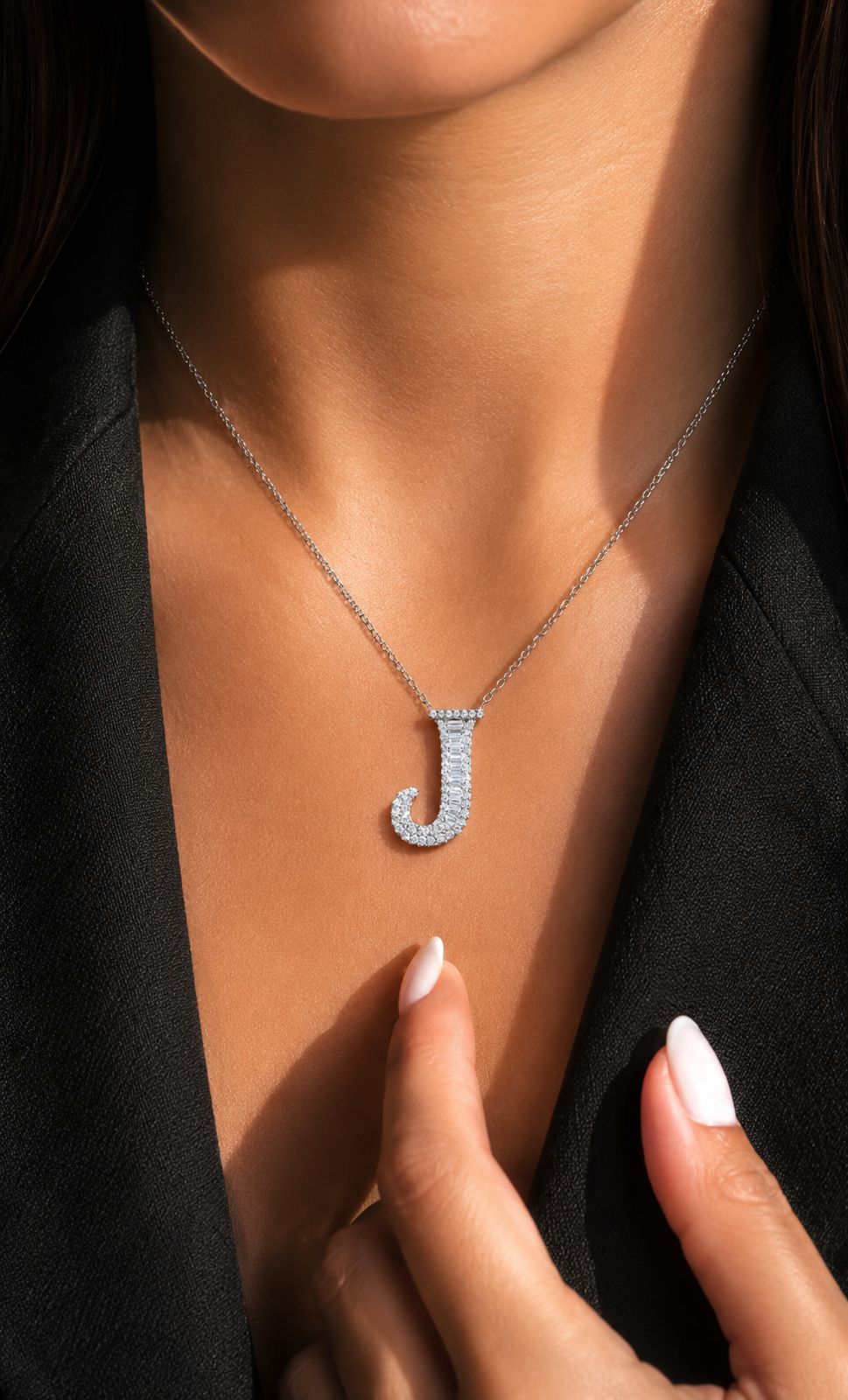 American Diamond Studded Initial Pendants on Pure 925 Silver