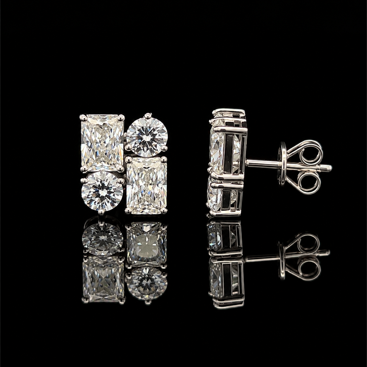 Ultra Premium Ice Cut American Diamond Pure 925 Silver Radiant & Round Cut Four Stone Cluster Stud Earrings for Women