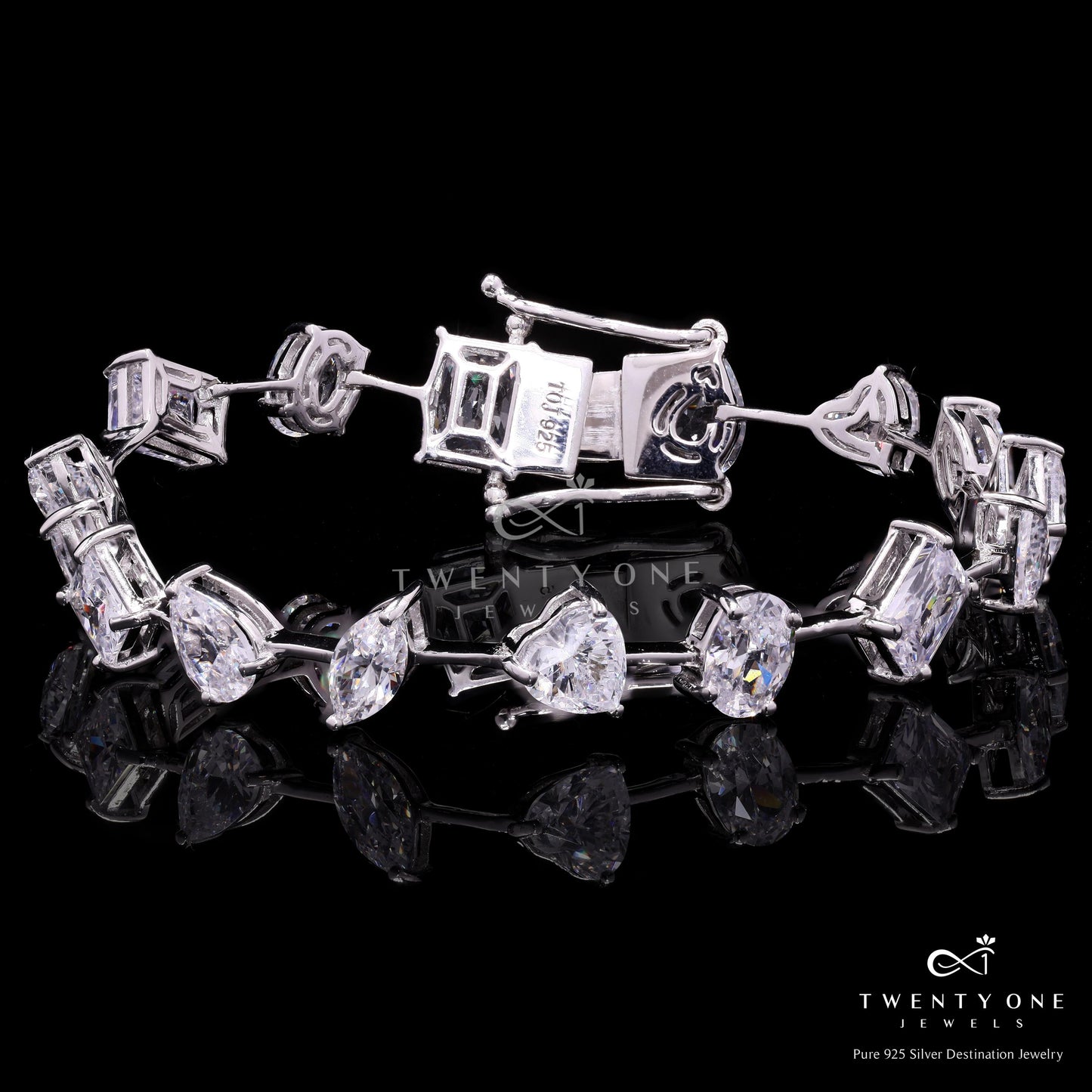 Premium Multi Solitaire American Diamond Tennis Bracelet on Pure 925 Silver.