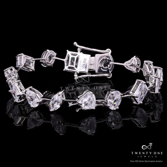 Premium Multi Solitaire American Diamond Tennis Bracelet on Pure 925 Silver.