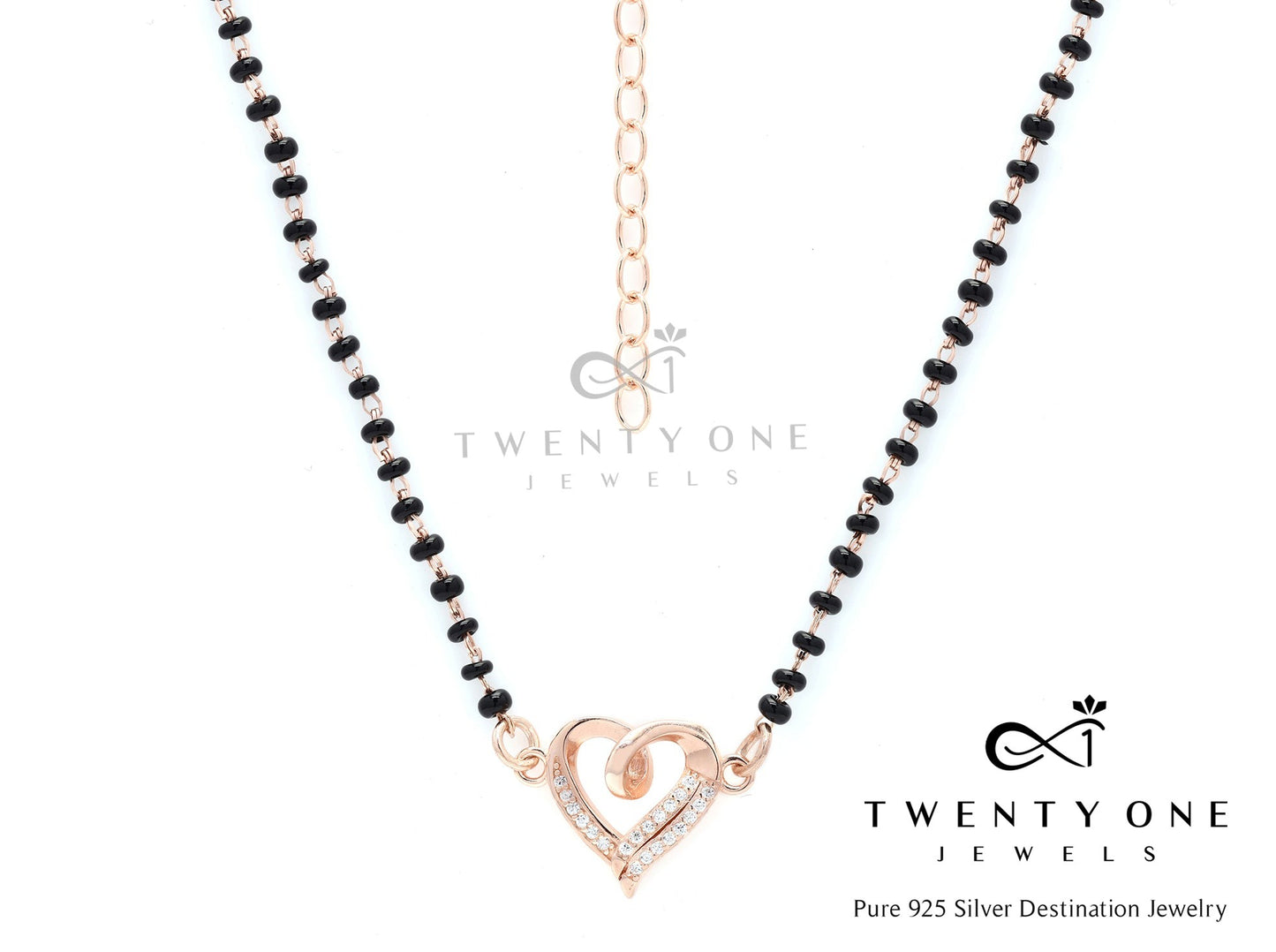 Valentines Exclusive Rose Gold Finish Heart Mangalsutra on Pure 925 Silver