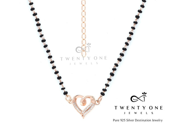 Valentines Exclusive Rose Gold Finish Heart Mangalsutra on Pure 925 Silver