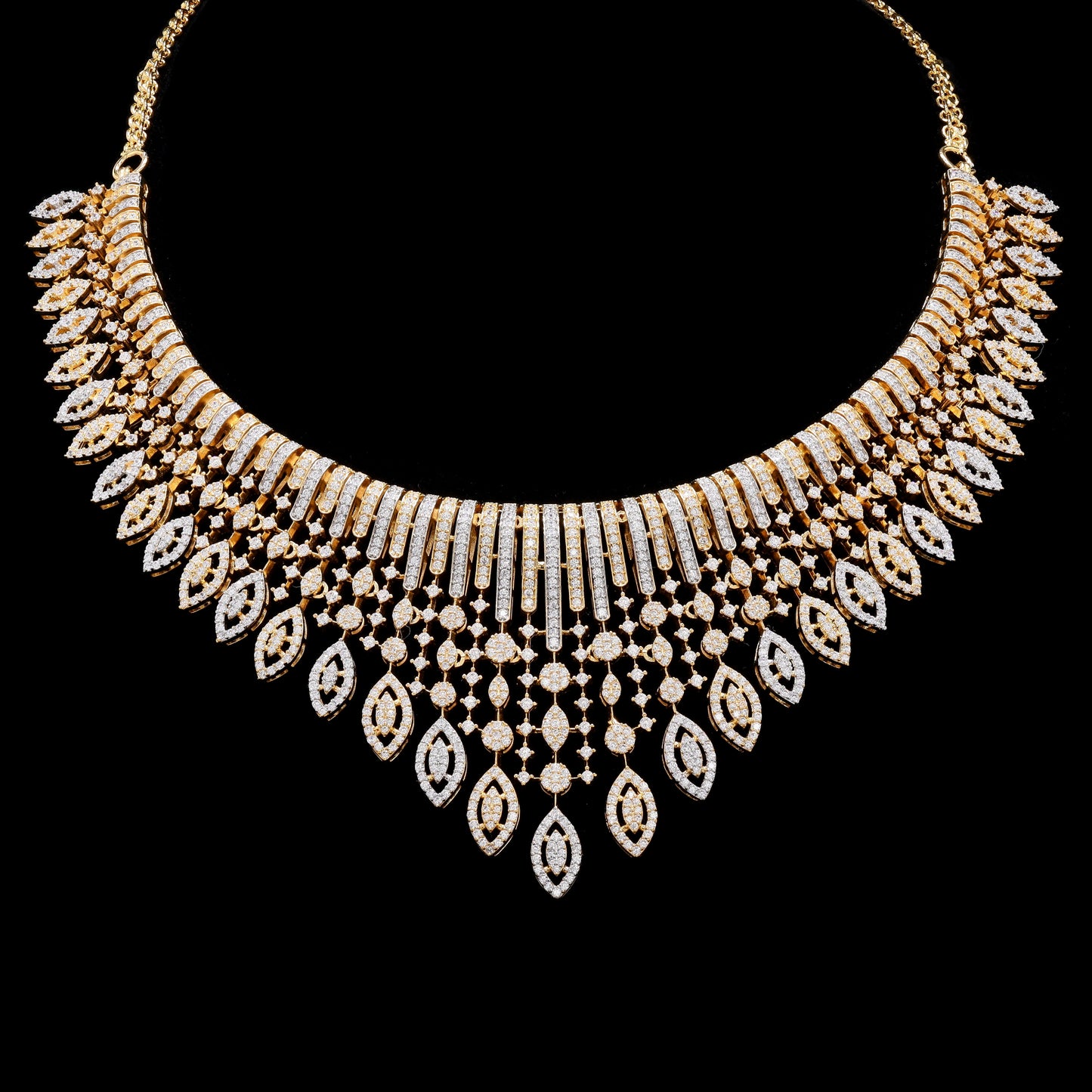 Ultra Premium Dual Tone Pressure Setting Bridal Necklace Set with Earrings on Pure 925 Silver