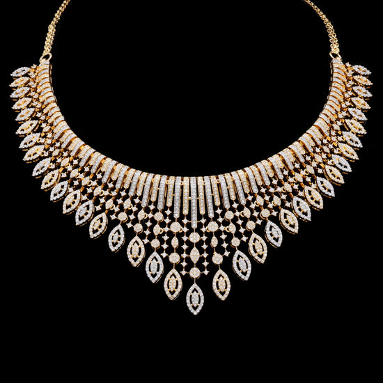 Ultra Premium Dual Tone Pressure Setting Bridal Necklace Set with Earrings on Pure 925 Silver