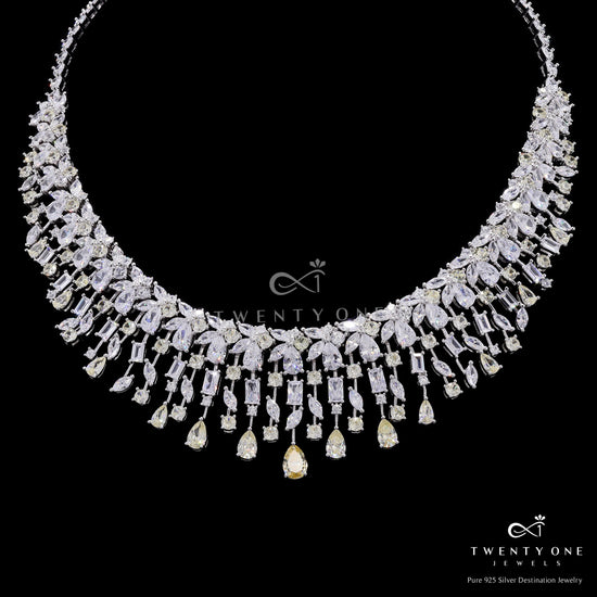 Ultra Premium Yellow Diamond Multi Solitaire Necklace Set on Pure 925 Silver