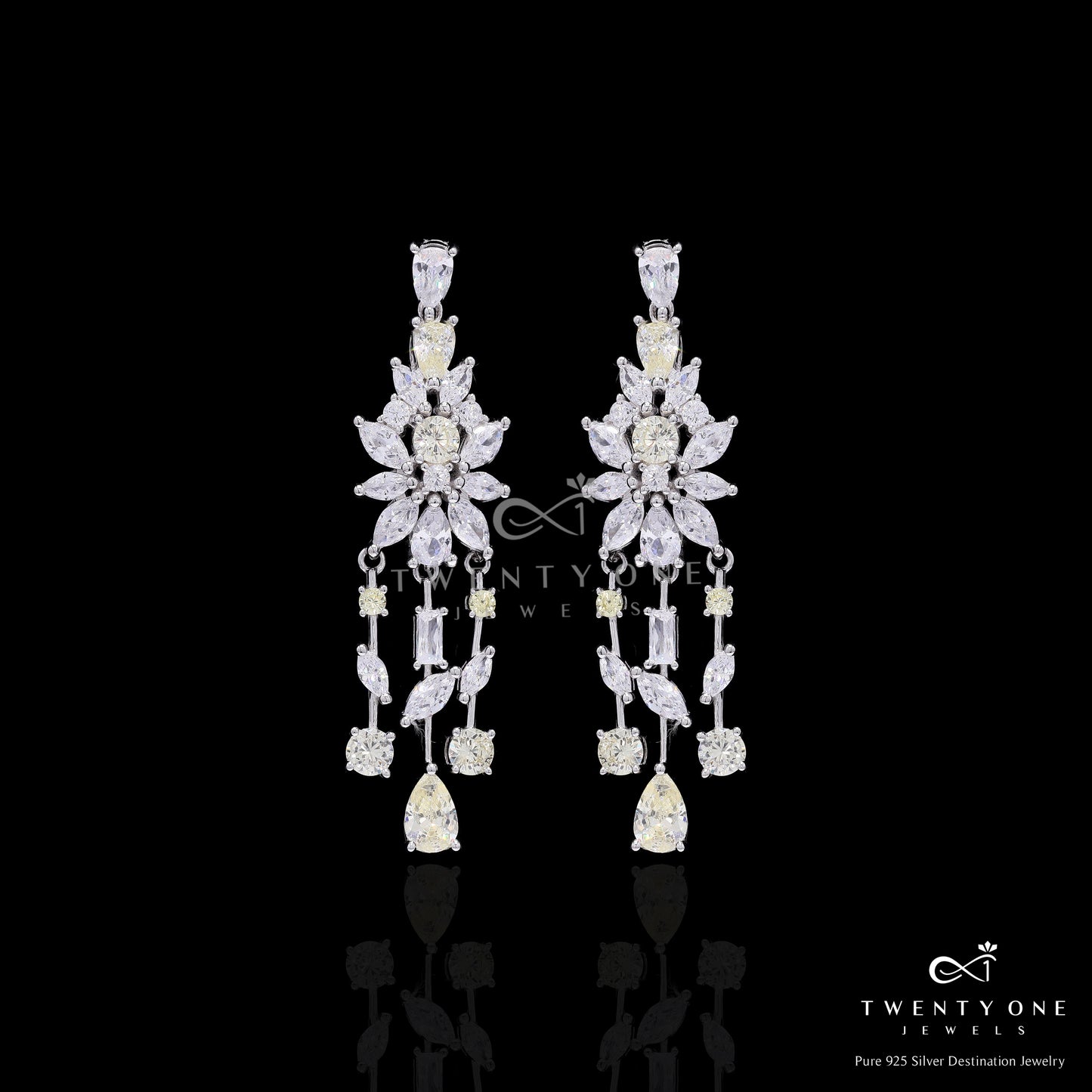Ultra Premium Yellow Diamond Multi Solitaire Necklace Set on Pure 925 Silver