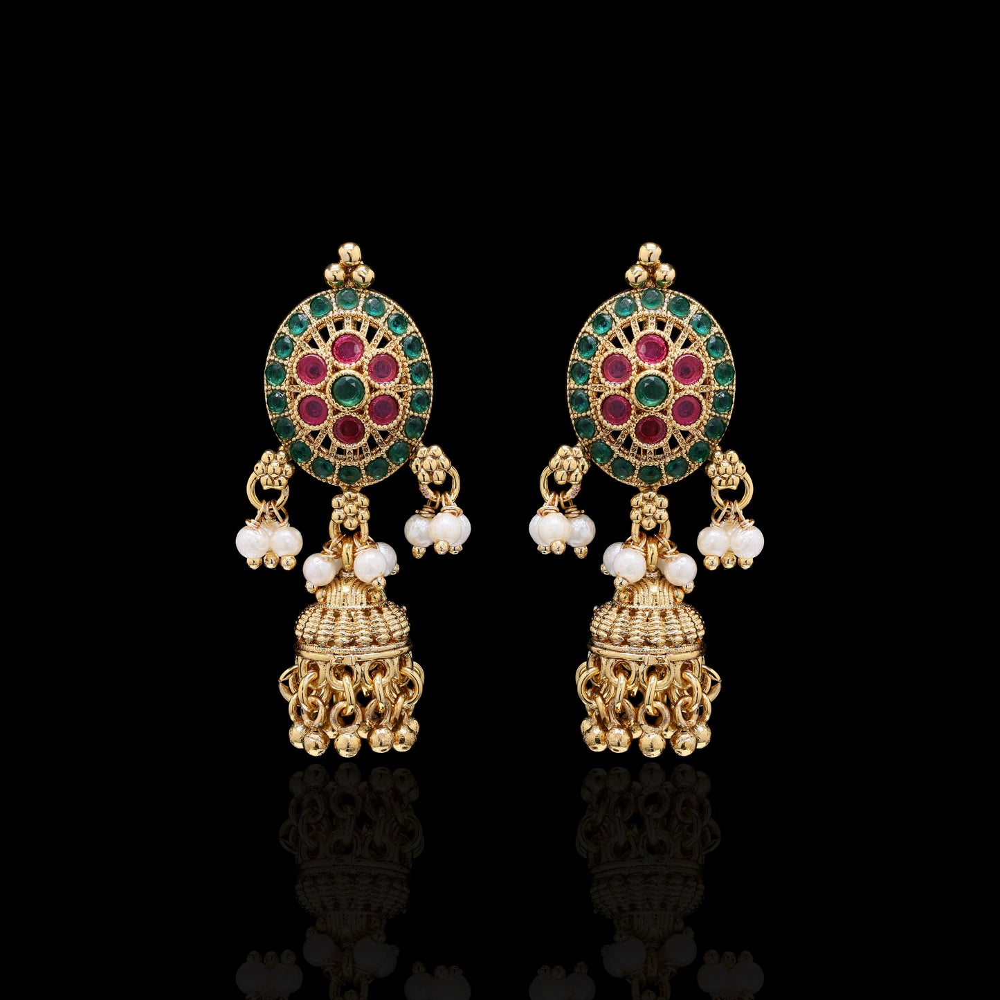 Festive Exclusive 4 Layer Antique Gold Finish Moti Ghungroo Layered Necklace Set with Earrings