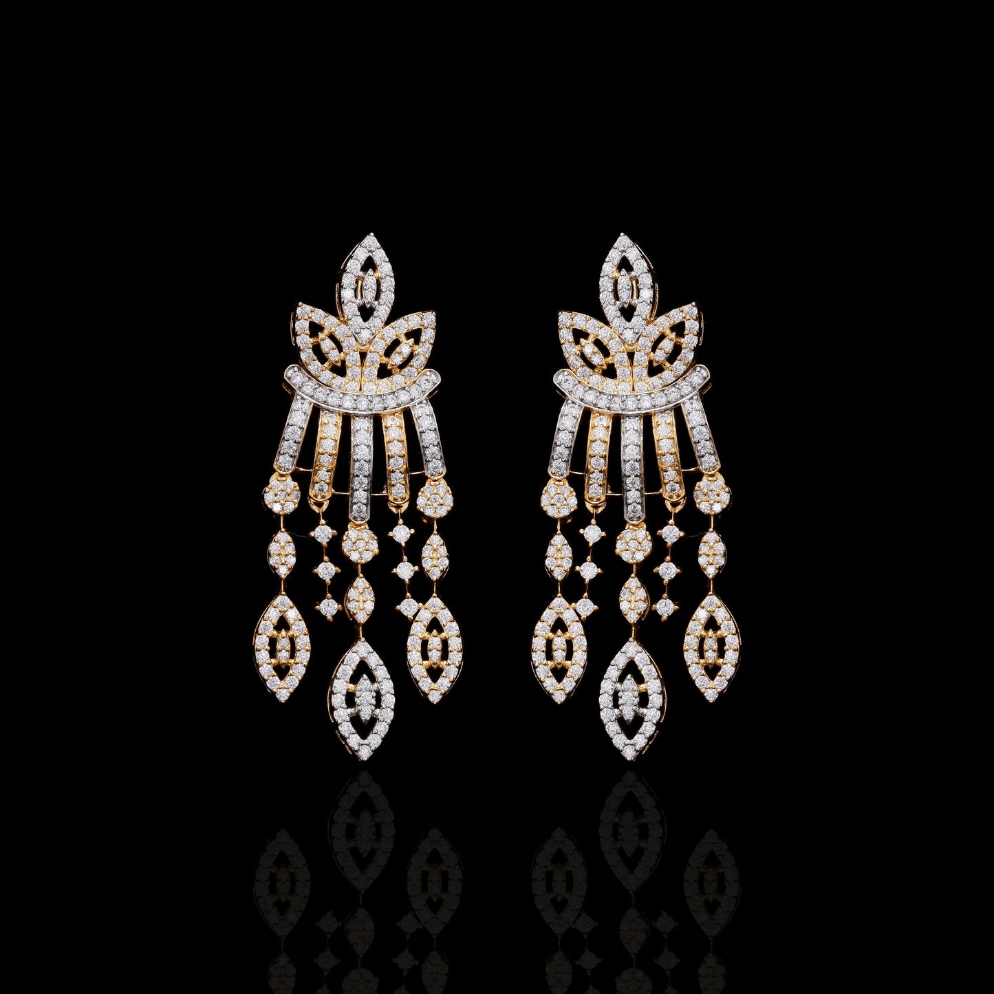 Ultra Premium Dual Tone Pressure Setting Bridal Necklace Set with Earrings on Pure 925 Silver