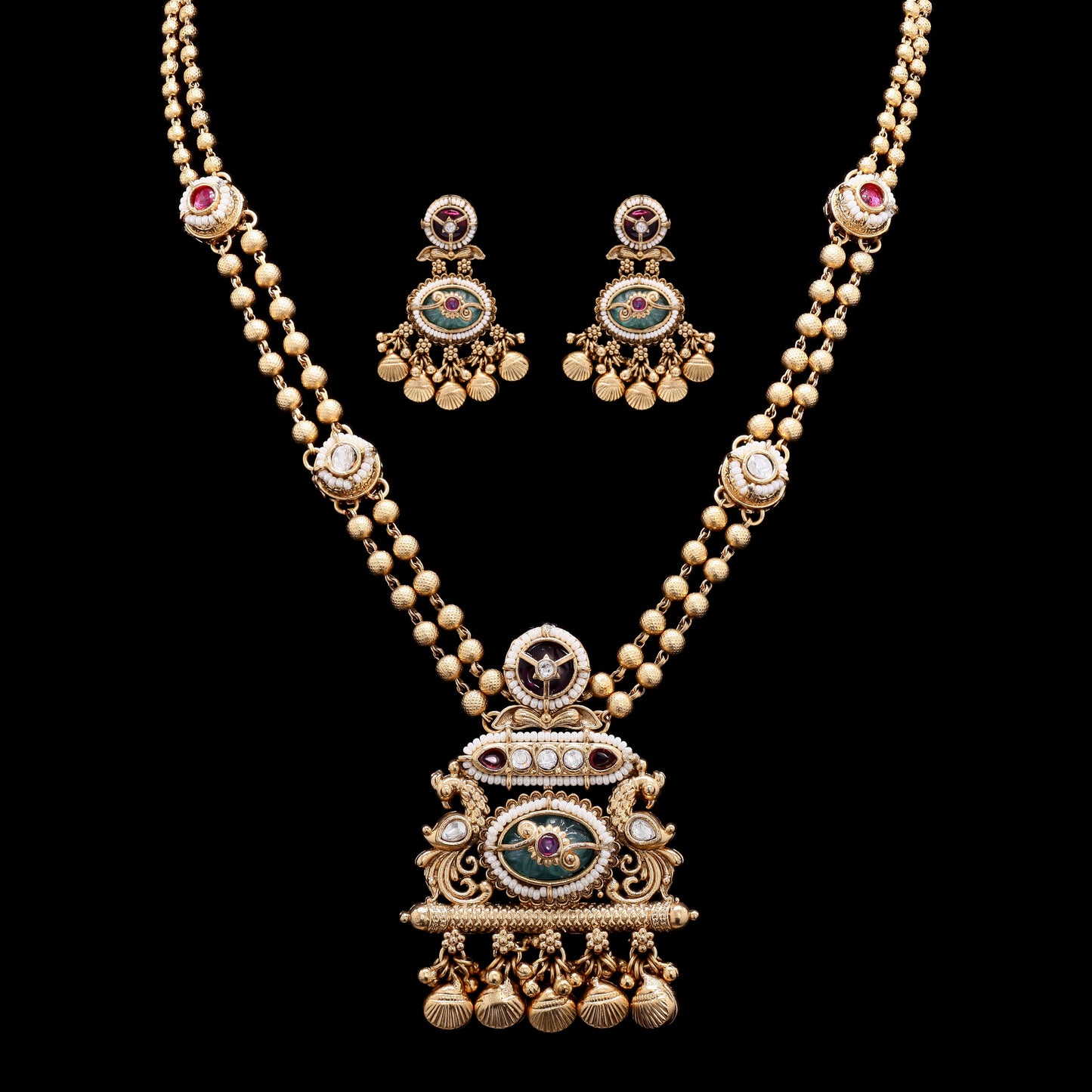 Festive Exclusive Antique Gold Finish Dholakia Necklace Set with Earrings
