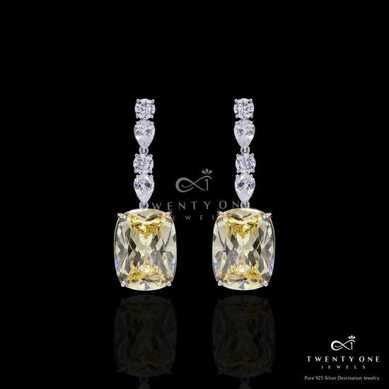 Ultra Premium Yellow Diamond Luxury Necklace Set with Round Cut and Drop Solitaires