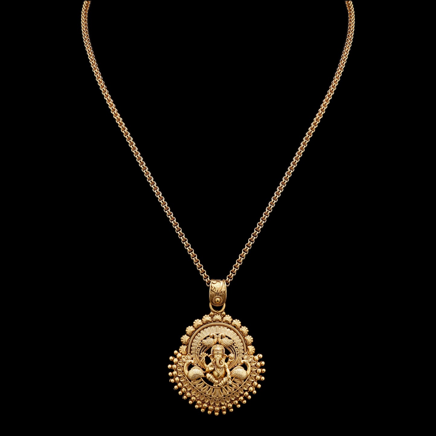 Festive Exclusive Gold Finish Ganesh Ji Necklace Set with Earrings