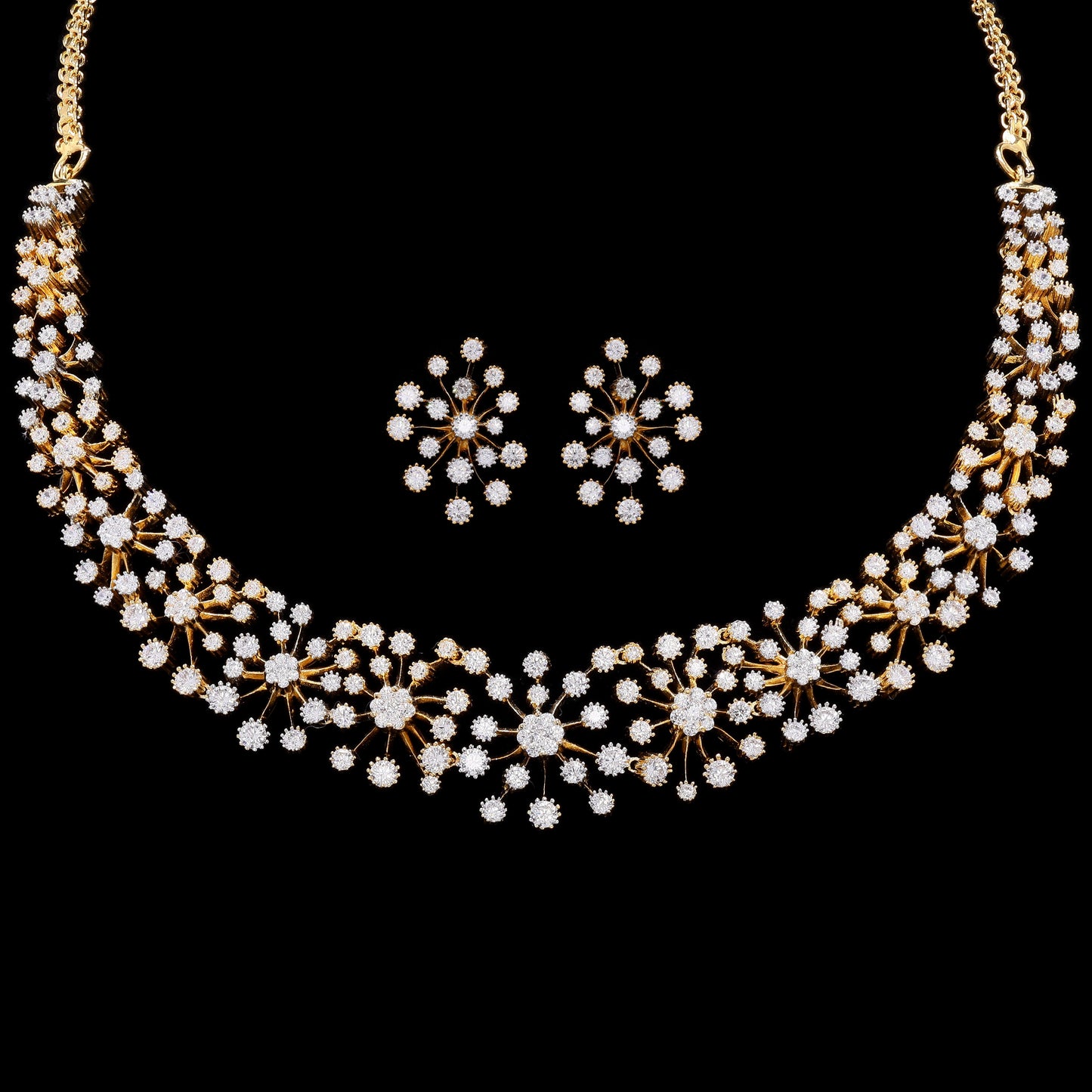 Dual Tone Miracle Plate Bridal Starry Necklace Set with Earrings on Pure 925 Silver