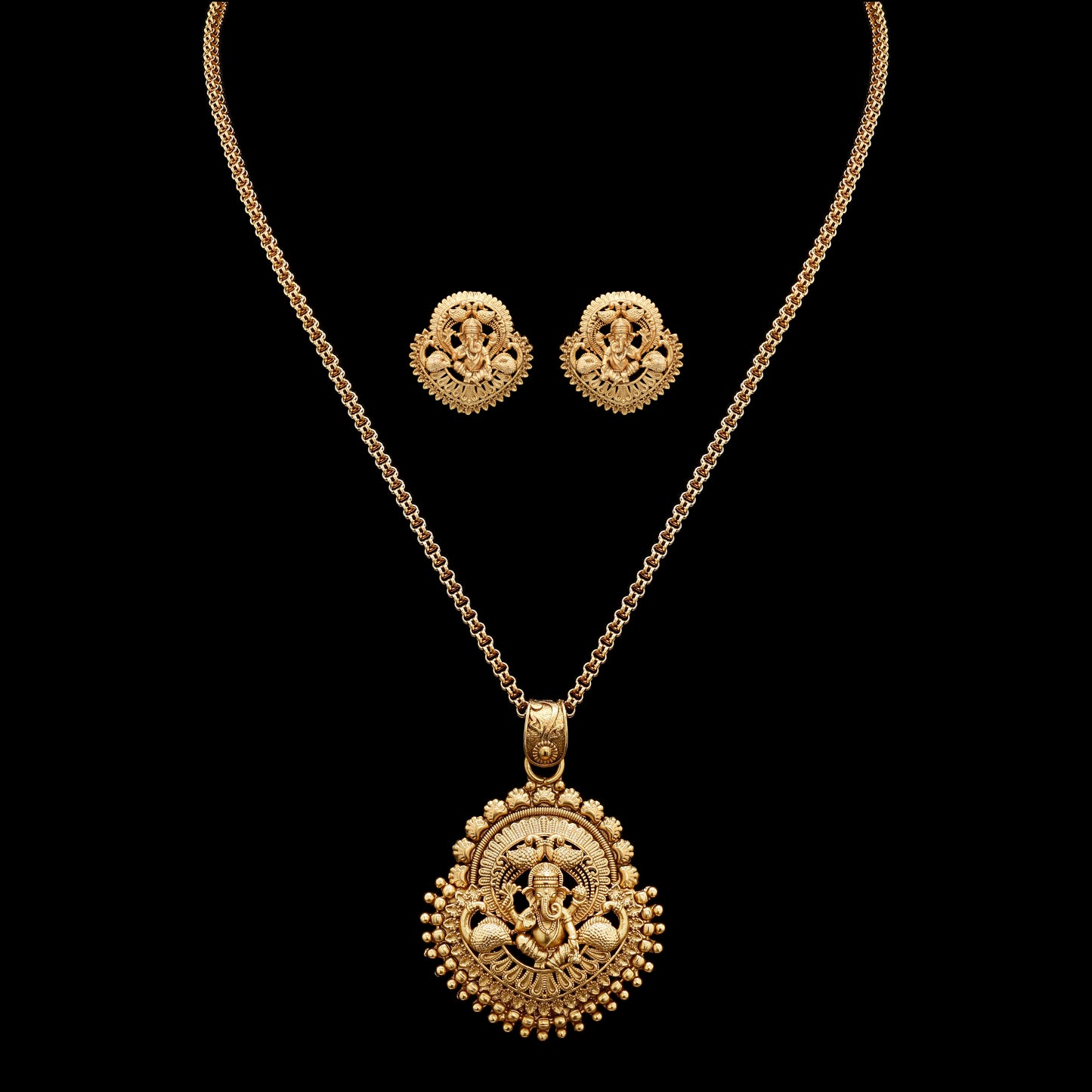 Festive Exclusive Gold Finish Ganesh Ji Necklace Set with Earrings
