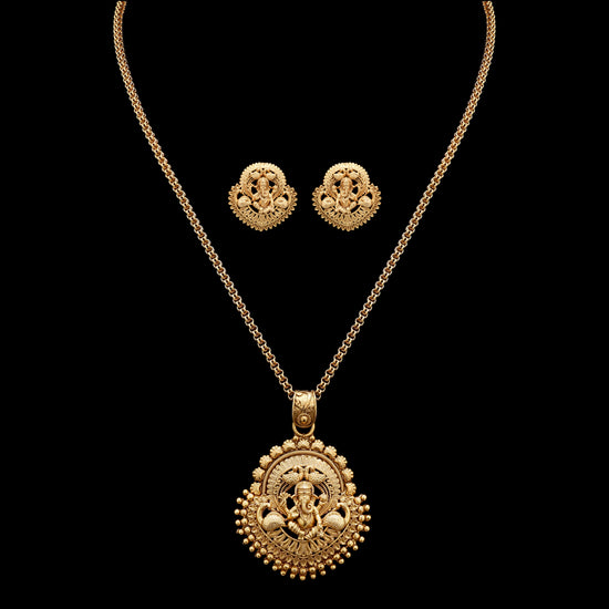 Festive Exclusive Gold Finish Ganesh Ji Necklace Set with Earrings