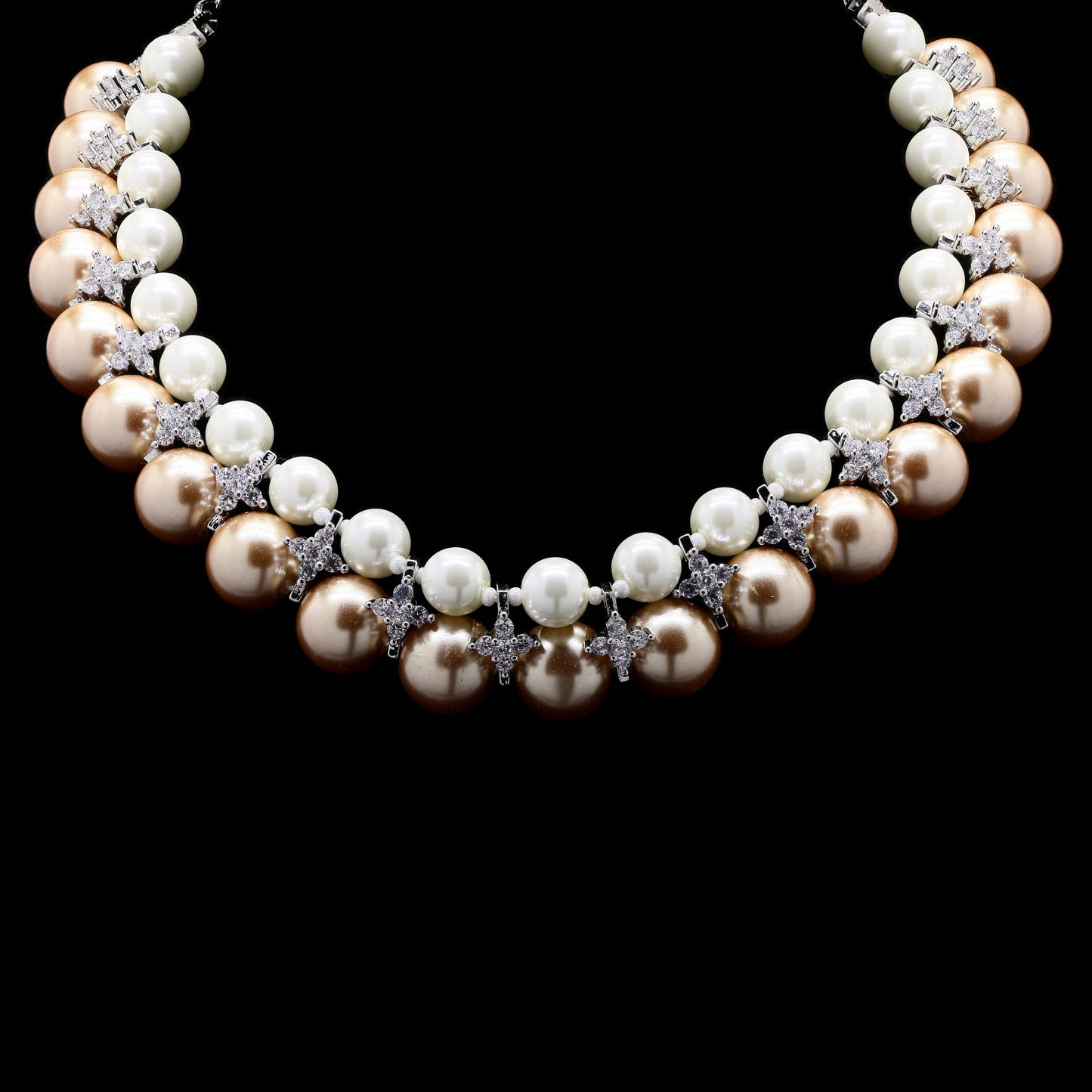 TOJ Everyday - Chocolate Brown Natural Fresh Water Pearl and Diamond Premium Choker Necklace Set for Women