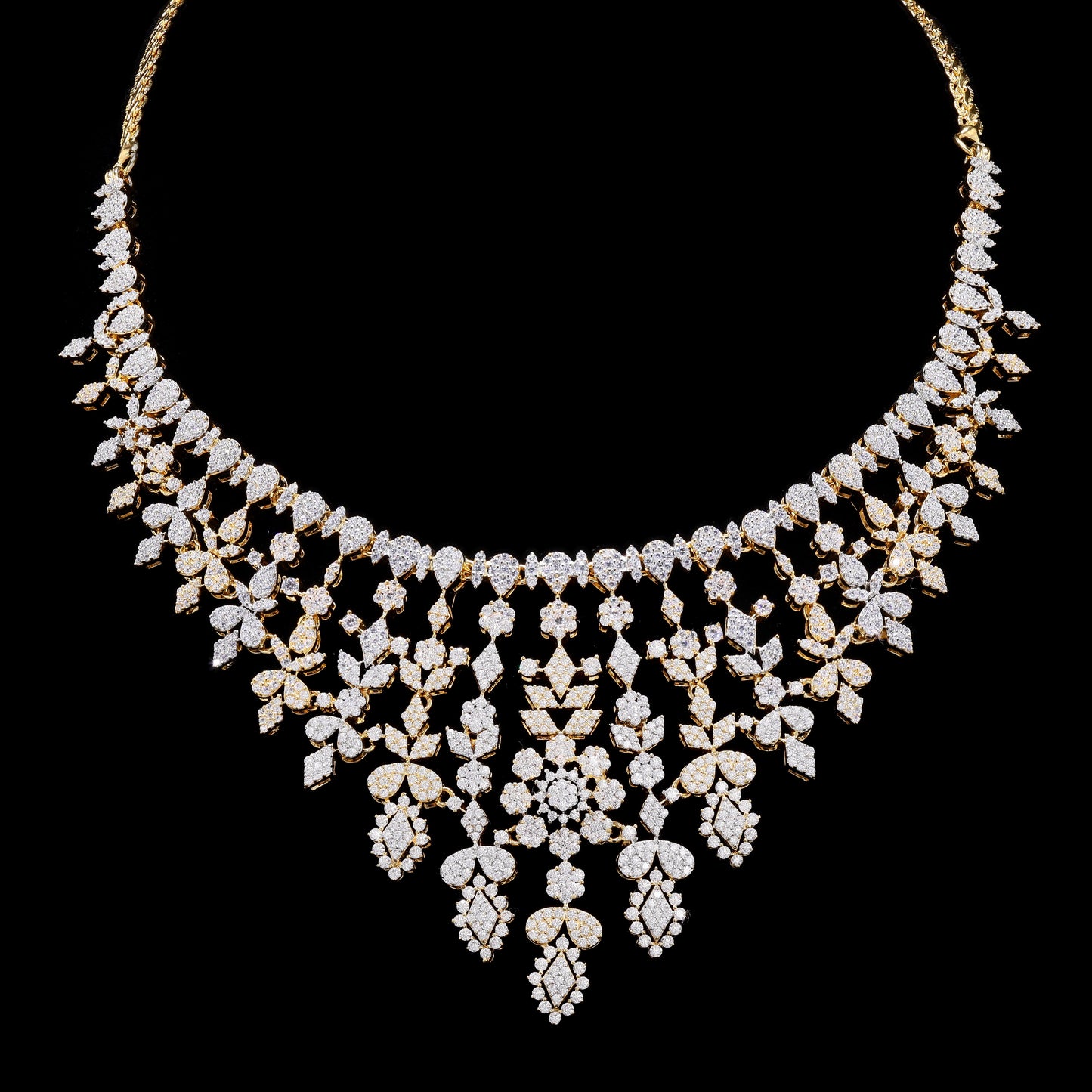 Dual Tone Nelita Pressure Setting Necklace Set with Earrings on Pure 925 Silver