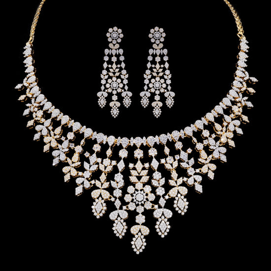 Dual Tone Nelita Pressure Setting Necklace Set with Earrings on Pure 925 Silver