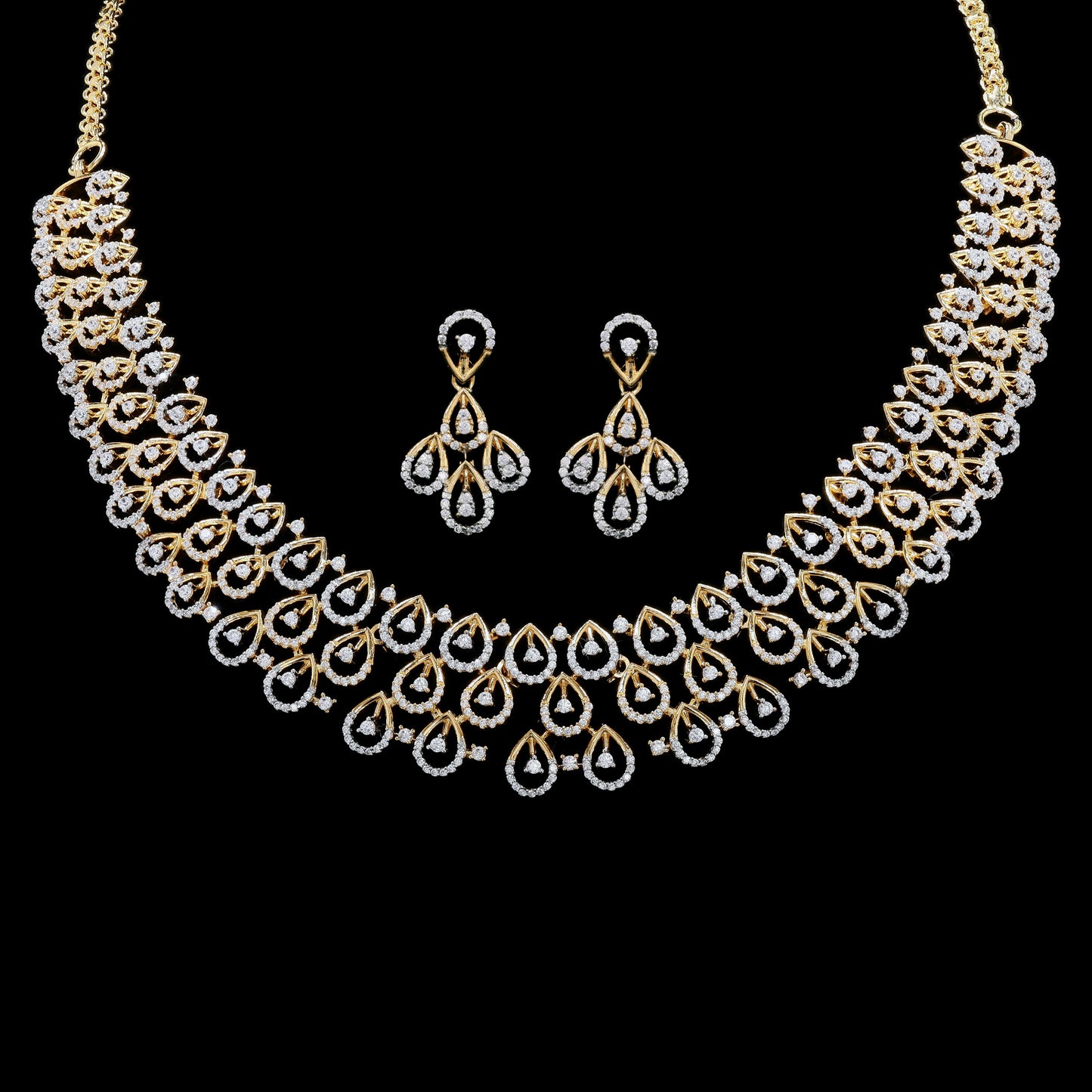 Dual Tone Drop Fusia Bridal Necklace Set with Earrings on Pure 925 Silver