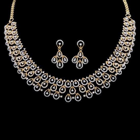 Dual Tone Drop Fusia Bridal Necklace Set with Earrings on Pure 925 Silver
